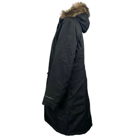 Eddie Bauer Women's Black Insulated Hooded Faux Fur Parka Long Jacket Size XL - Picture 2 of 5